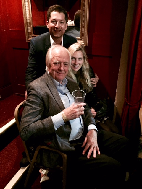 Kemo Duddle with Sir Tim Rice and his daughter at Sir Cliff Richard's birthday celebration