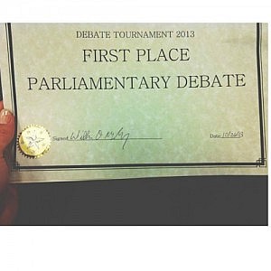 Debate Team Winning Certificate -Miami 2013